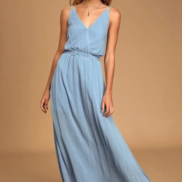 Lost in Paradise Slate Blue Maxi Dress - Picture 3 of 8